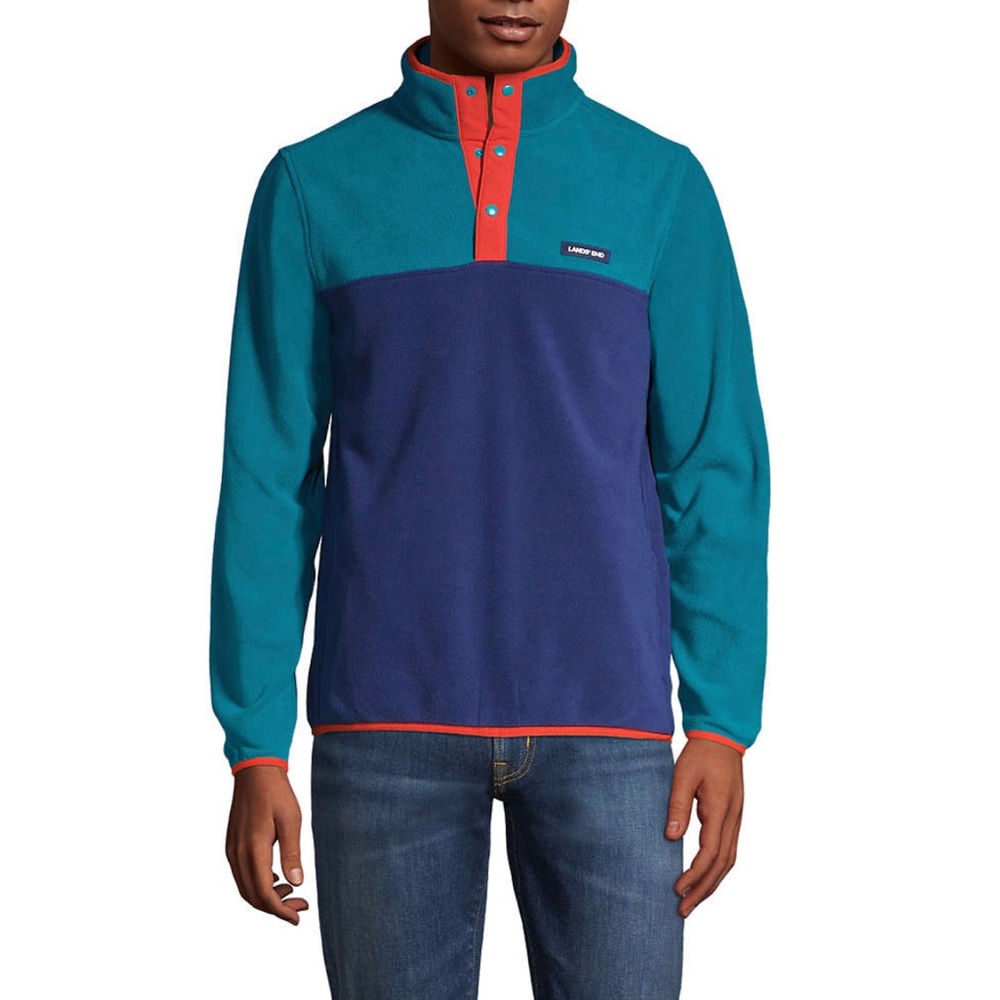 | Land's End Men's T200 ColorBlock Snap Neck Fleece Pullover Jacket.